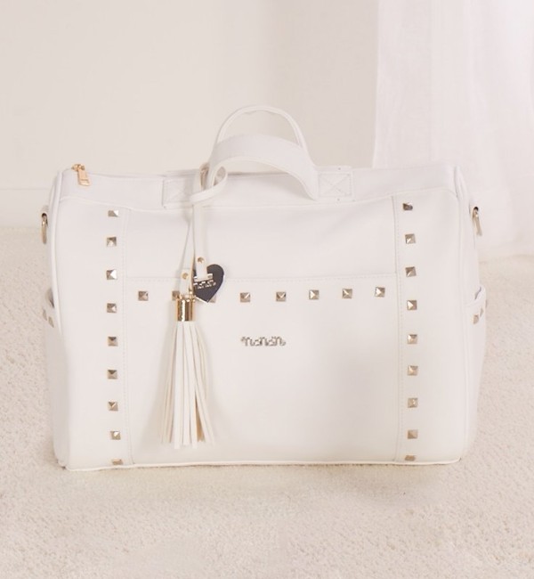 Nanan Borsa da passeggio con tracolla, borchie e fasciatoio